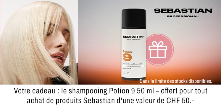 Votre cadeau: le shampooing Potion 9 50 ml - offert pourt tout achat de produits Sebastian d\'une valeur de CHF 50.00