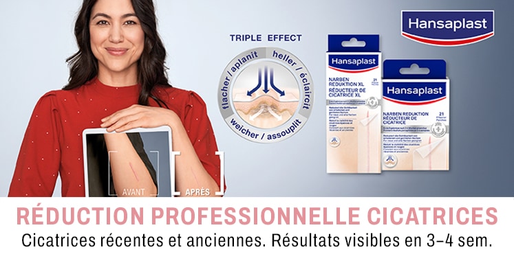 Cicatrices récentes et anciennes. Résultats visibles en 3-4 sem.