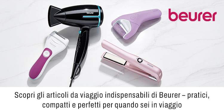 Scopi gli articoli da viaggio indispensabili di Beurer pratici compatti e perfetti per quando sei in viaggio