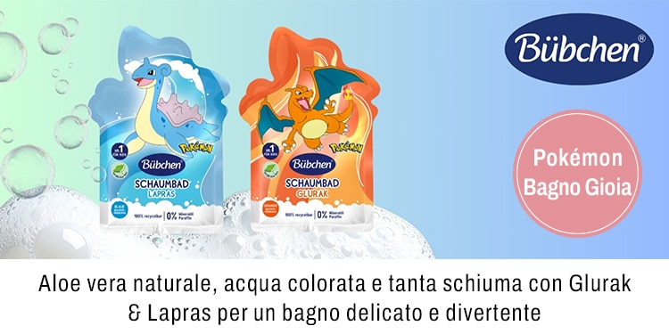 Aloe Vera naturale acqua colorata e tanta schiuma con Glurak e Lapras per un bagno delicato e divertente
