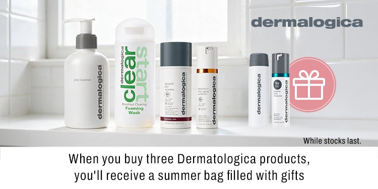 When you buy three Dermatologica products, you\'ll receive a summer bag filled with gifts
