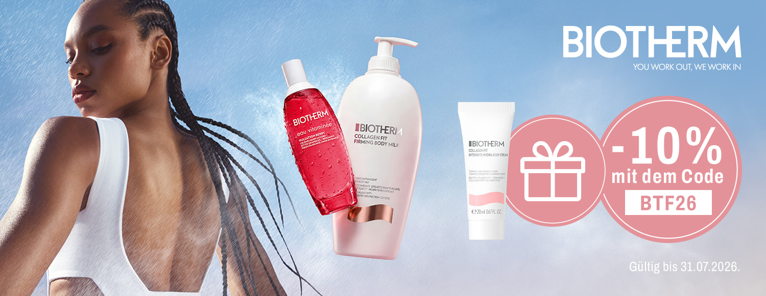 Beim Kauf von Biotherm Produkten ab CHF 59 erhältst du eine Hydra Body Cream 20 ml geschenkt und profitierst von 10 Prozent Rabatt Solange Vorrat