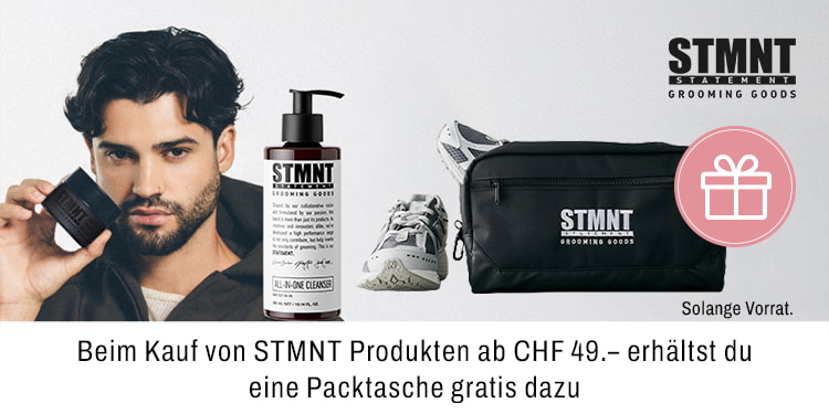 Beim Kauf von STMNT Produkten ab CHF 49 erhältst du eine Packtasche gratis dazu