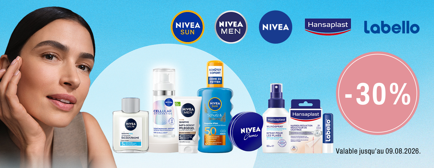 Profitez de 30 % de réduction sur les produits Labello, NIVEA et Hansaplast