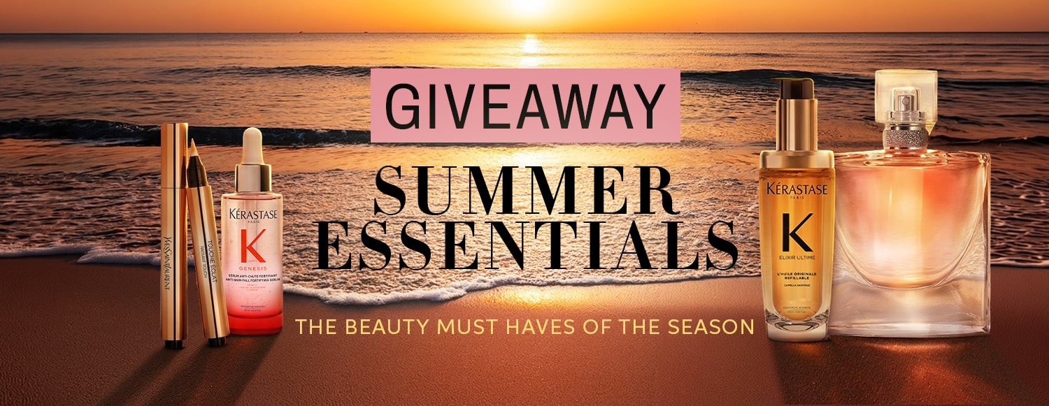 Kérastase Sommer-Haarpflege am Strand bei Sonnenuntergang. Luxuriöse Haircare-Produkte für gepflegtes, glänzendes Haar im Sommer.