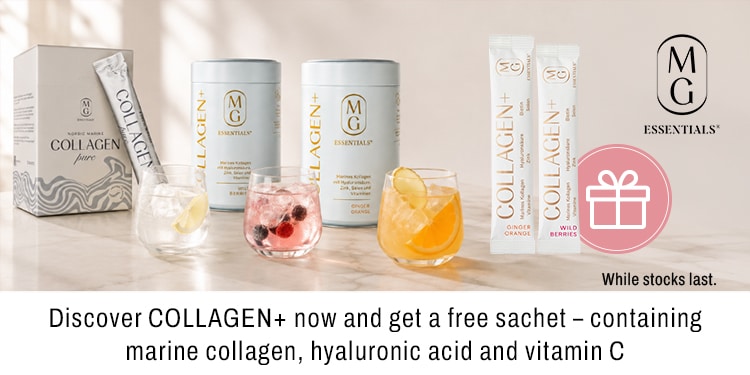 Discover COLLAGEN plus now and get a free sachet containing marine collagen hyaluronic acid and vitamin c