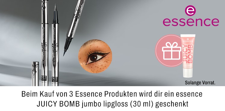 Beim Kauf von 3 Essence Produkten wird dir ein essence Juicy Bomb lipgloss 30ml geschenkt