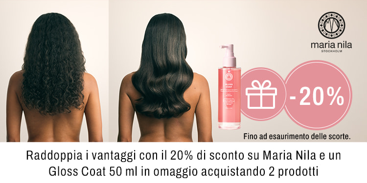 Raddoppia i vantaggi con il 20 di sconto su Maria Nila e un Gloss Coat 50 ml in omaggio acquistando 3 prodotti
