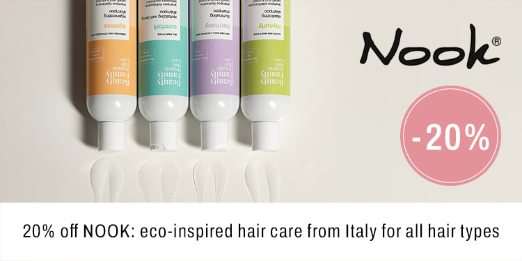 20 percent off NOOK eco inspired hair care from Italy for all hair types