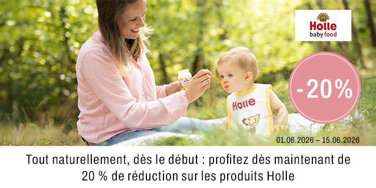 Tout naturellement des le debut profitez des maintenant de 20 per cent reduction sur les produits Holle