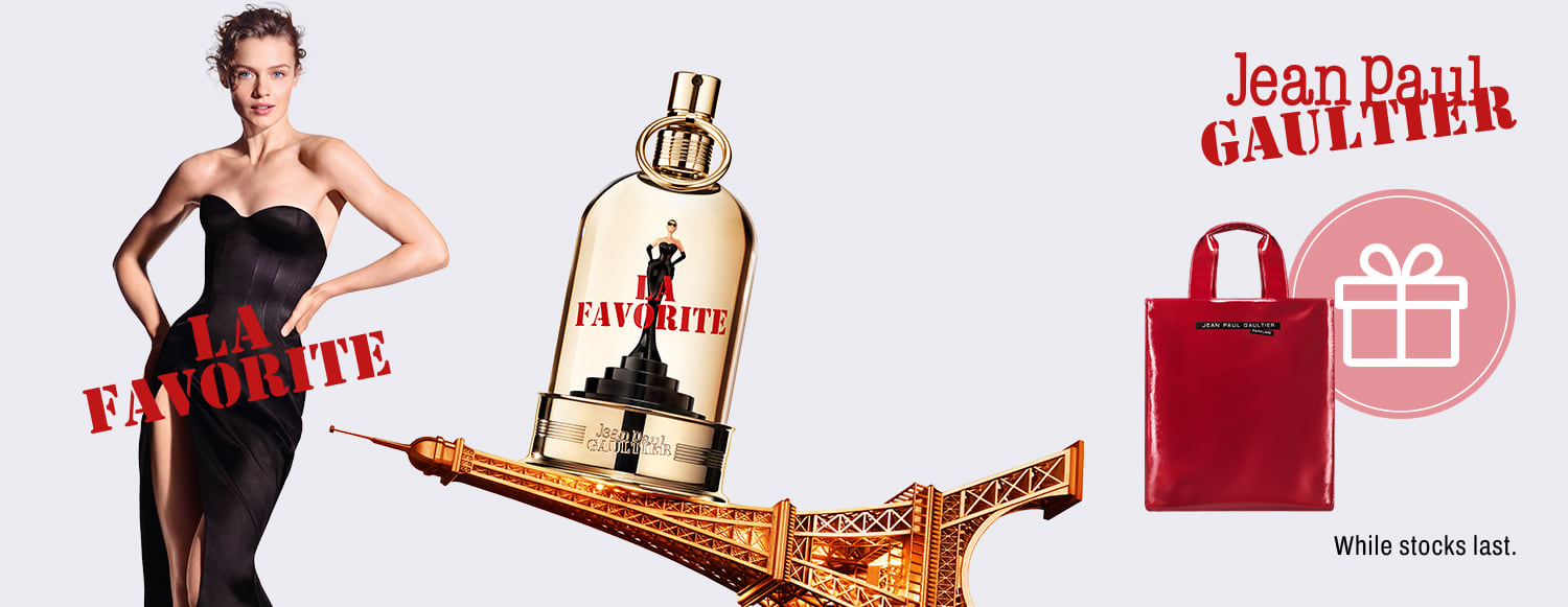 When you purchase a Jean Paul Gaultier La Favorite fragrance 50 ml or larger you will receive a Tote Bag 26 as a gift