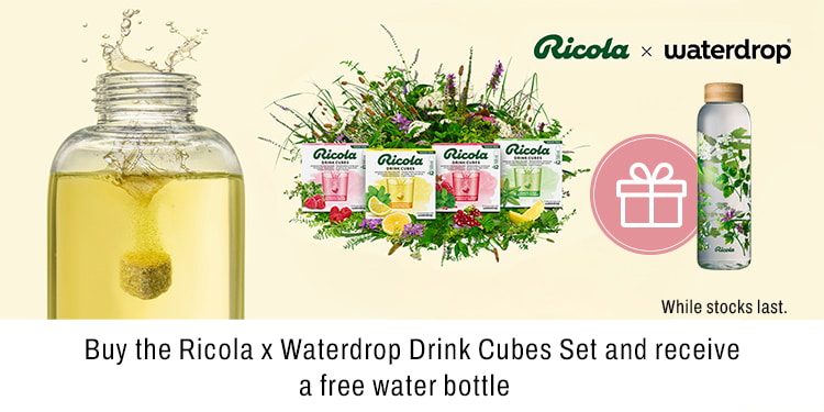 Buy the Ricola and Waterdrop Drink Cubes Set and receive a free water bottle
