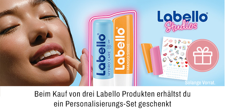 Beim Kauf von Labello Produkten erhaeltst du ein Personaliseirungs Set geschenkt