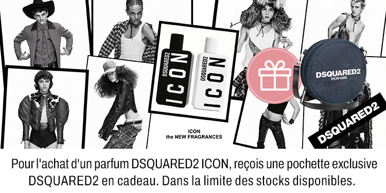Pour l achat d un parfum DSQUARED ICON recois une pochette exklusive GSQUARED2 en cadeau. Dans la limite des stocks disponibles.