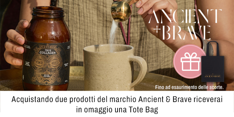 Acquistando due prodotti del marchio Ancient e Brave riceverai in omaggio una Tote Bag