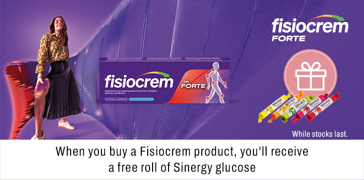 When you buy a Fisiocrem product youll receive a free roll of Sinergy glucose