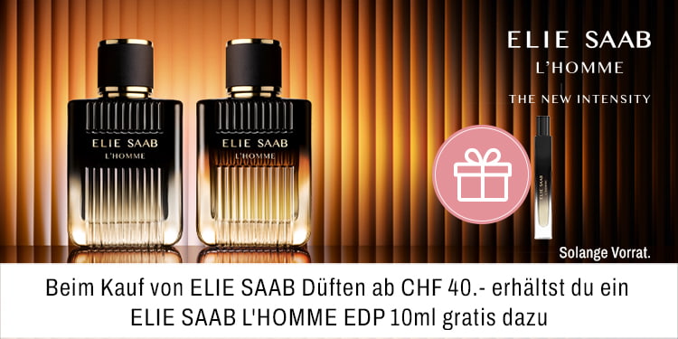 Beim Kauf von Elie Saab Düften ab CHF 40 erhältst du ein Elie Saab l Homme EDP 10m l gratis dazu
