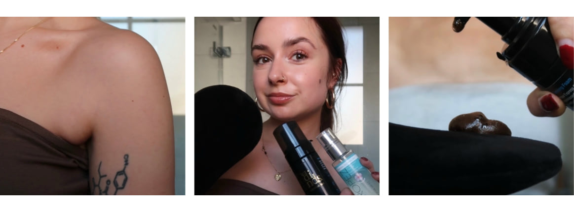 Trois photos montrant les resultats obtenus avec lautobronzant epaules visage et mousse autobronzante