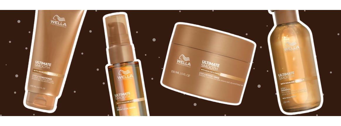 wella ultimate smooth produkte auf braunem hintergrund