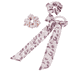 Twisted elastic with ribbon and a double-pack of scrunchies, plain and in leopard print, purple