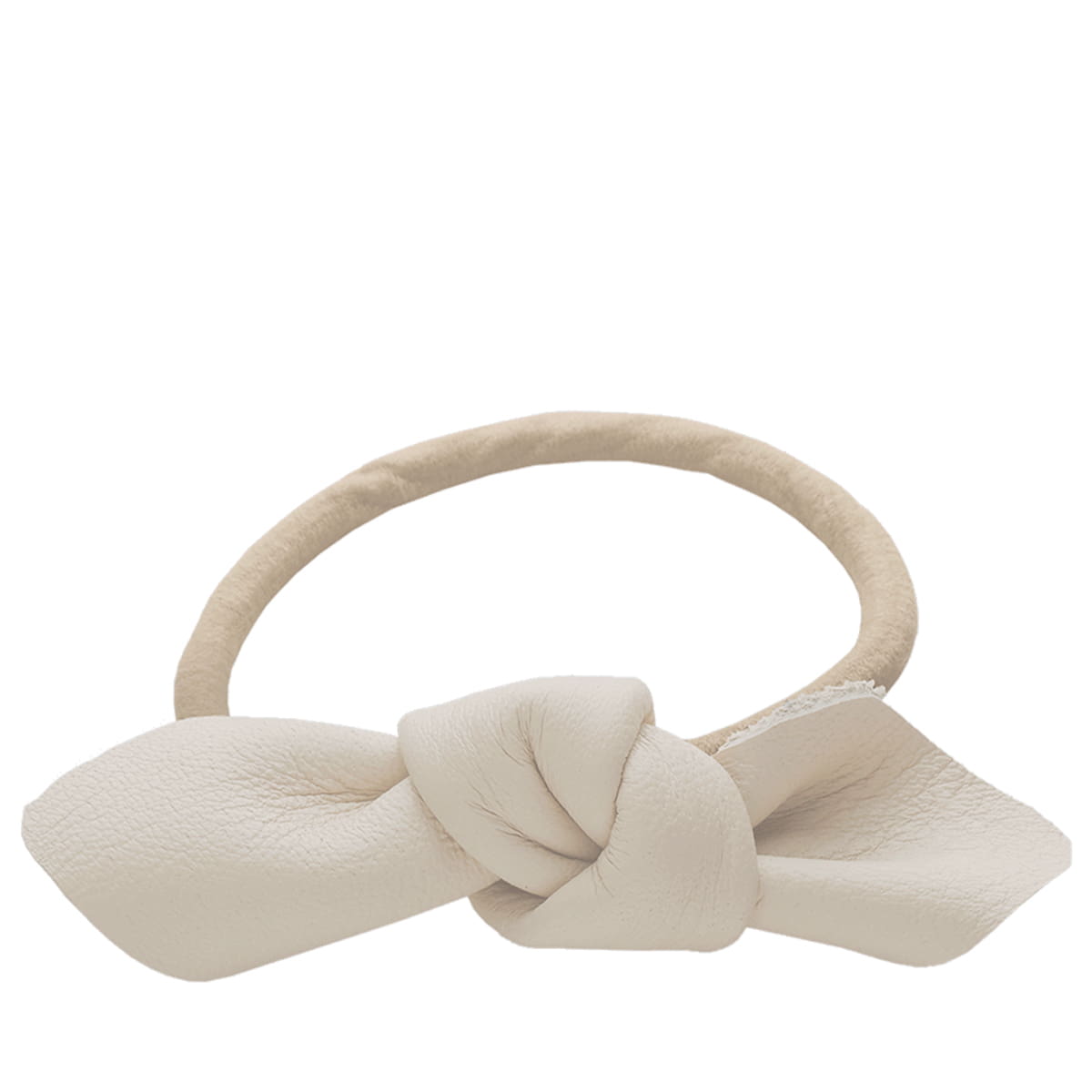 Leather Bow Small Hair Tie Cream