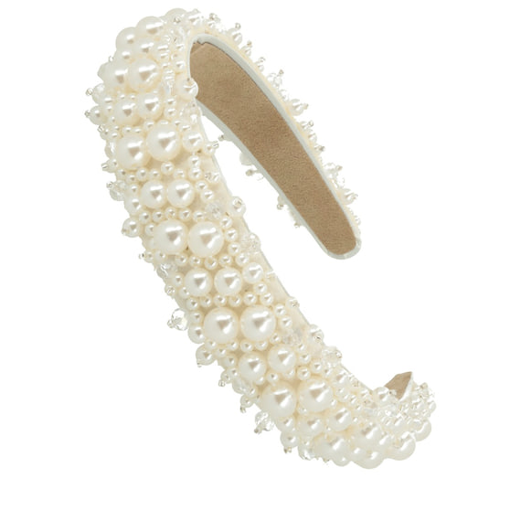 Breiter Haarreif mit Perlen & Strass - Ivory