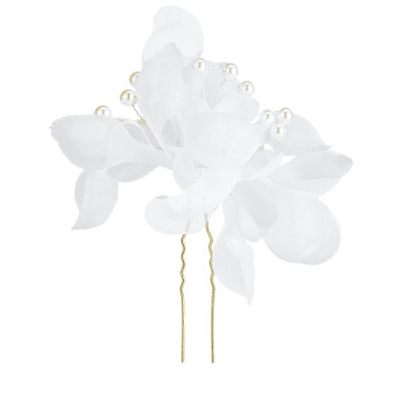 Forcina per capelli con fiori di tulle e perle, bianco, 2 pezzi