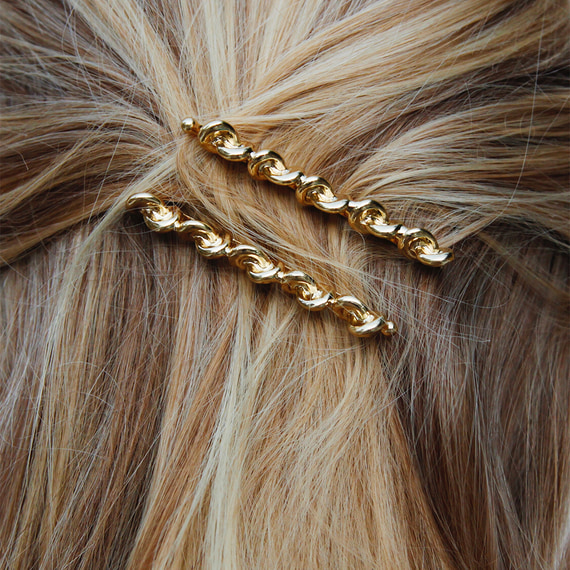 Hair Slider 5 Knots & Plain Gold (2 pcs.)