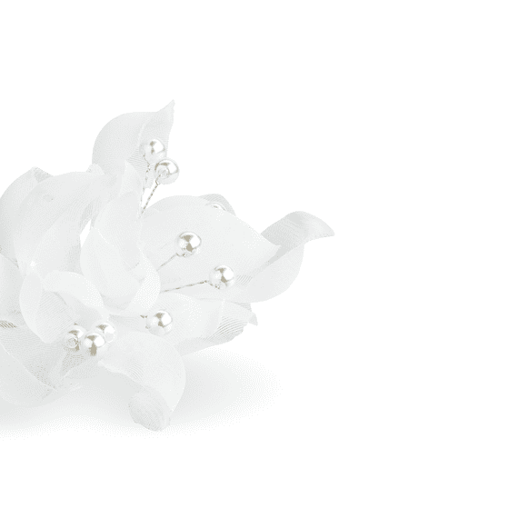 Forcina per capelli con fiori di tulle e perle, bianco, 2 pezzi