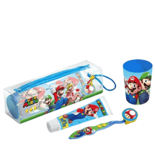 Trousse de toilette dentaire : brosse à dents, dentifrice et gobelet