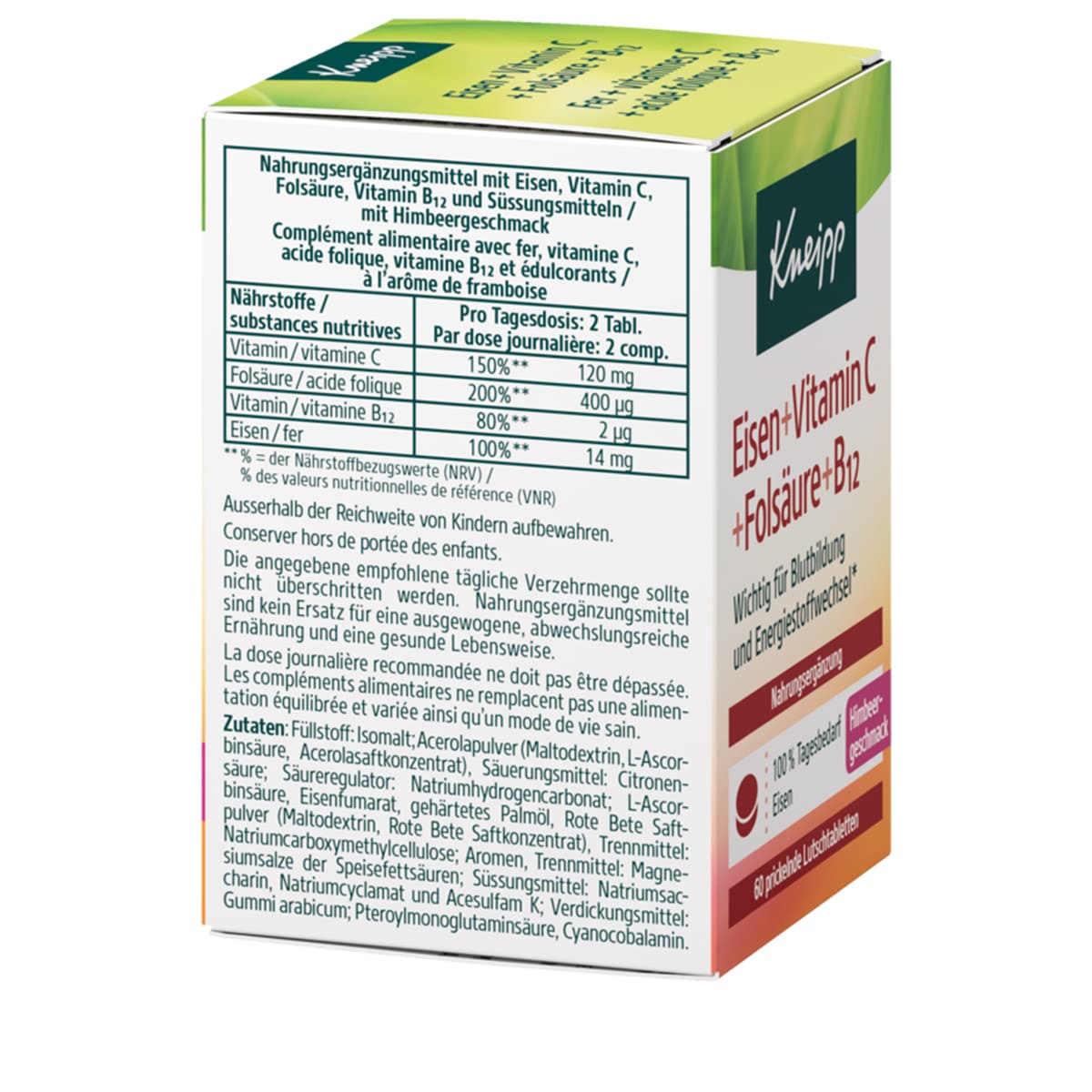 Eisen + Vitamin C + Folsäure + B12 – 60 Lutschtabletten