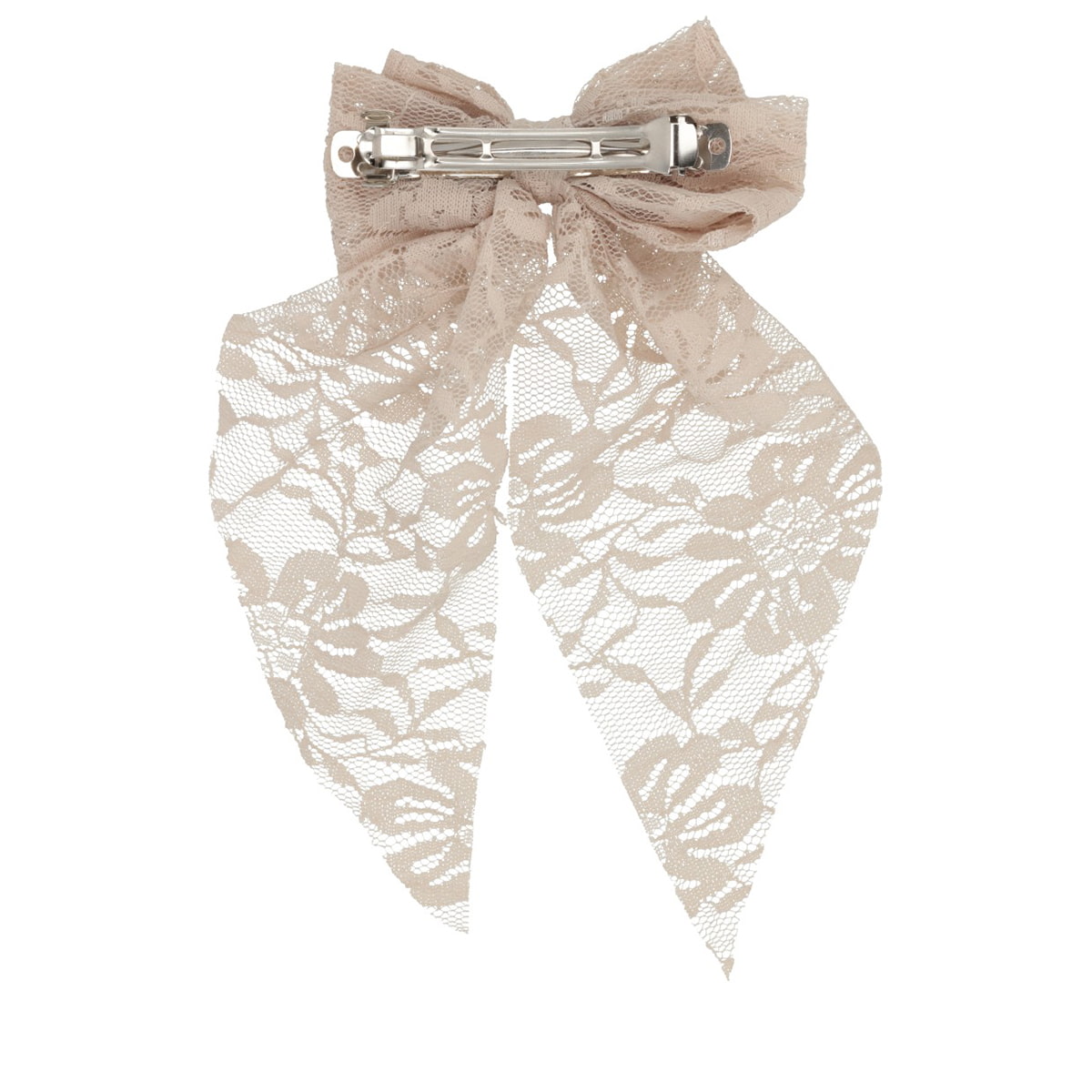 Hair Barrette With Lace Bow - Beige
