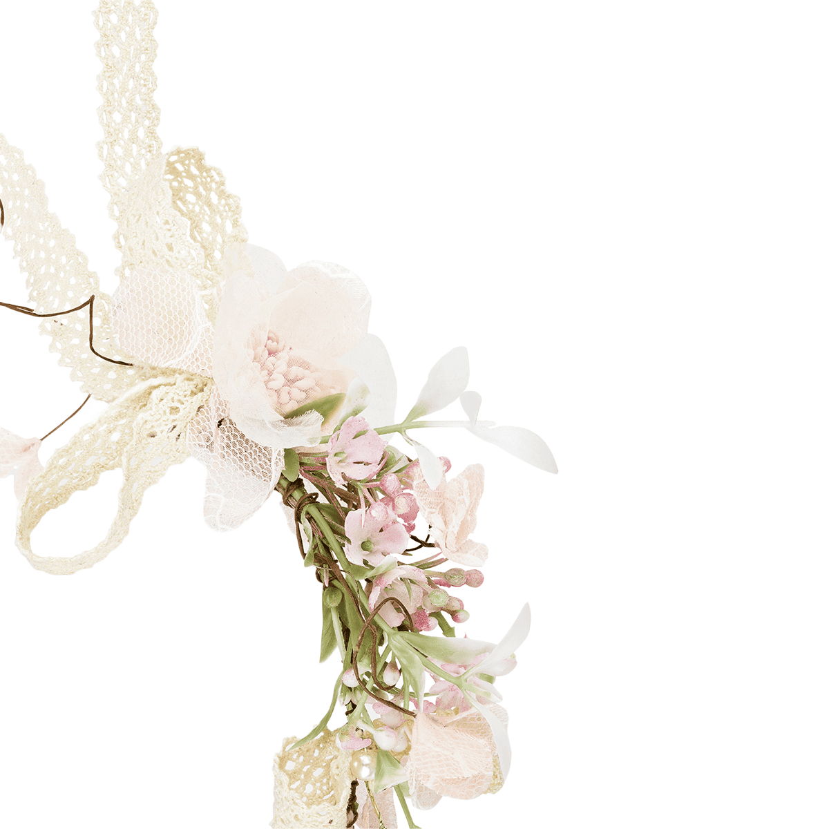 Couronne de cheveux avec des fleurs, des rubans et un clip