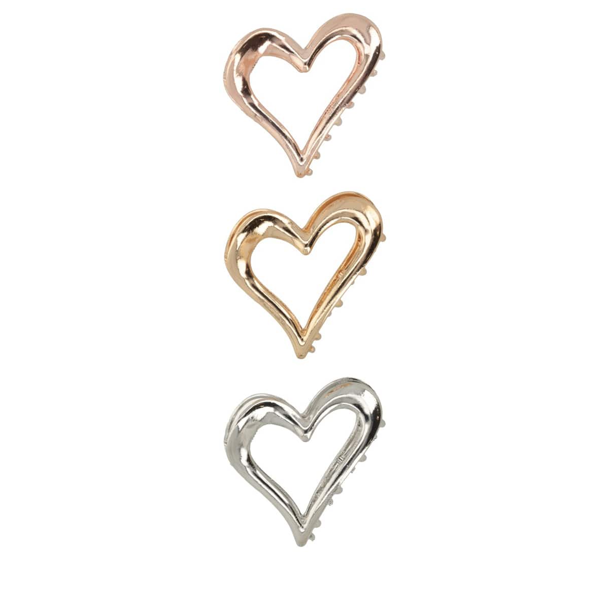 Set Of Heart Hair Clips - Rose Gold, Gold, Silver