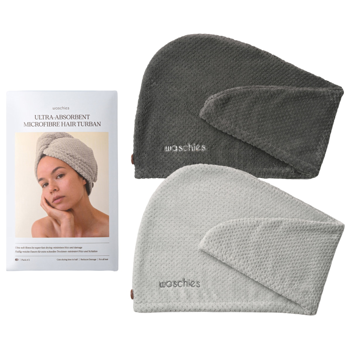 Ultrasaugstarkes Mikrofaser-Haarturbanhandtuch - 2er Set - Dark Grey & Dove Grey