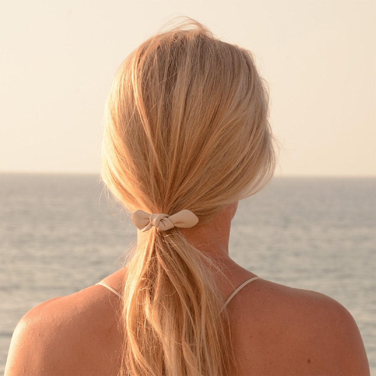 Leather Bow Small Hair Tie Cream