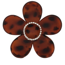 Flower Hair Clip With Rhinestones - Brown