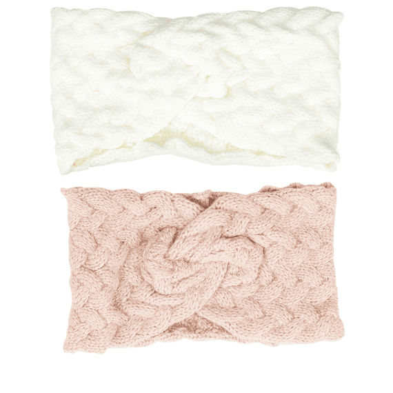 Knitted hairband offwhite and pink, duopack