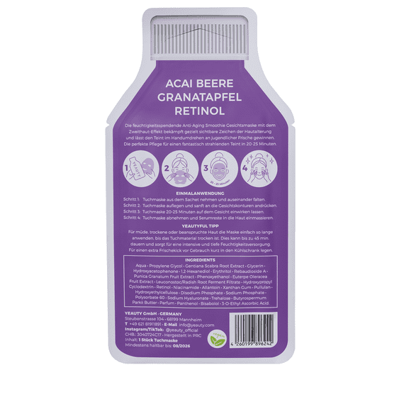 Sheet Mask Acai Berry, Pomegranate, Retinol