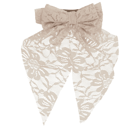 Hair Barrette With Lace Bow - Beige