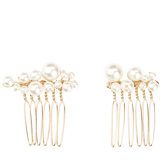 Petits peignes à cheveux avec perles, coloris doré, lot de 2