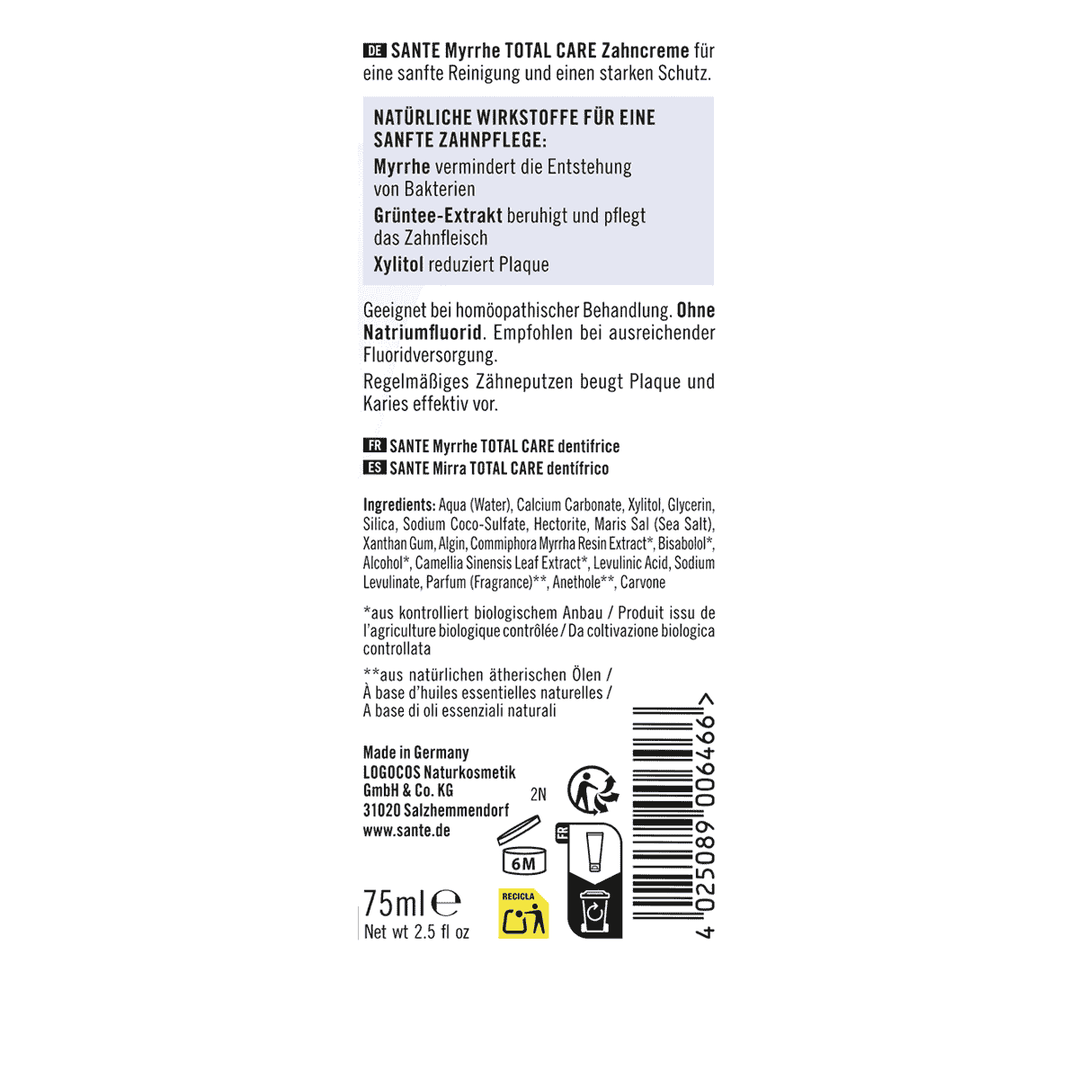 Dentifrice Myrrhe Total Care