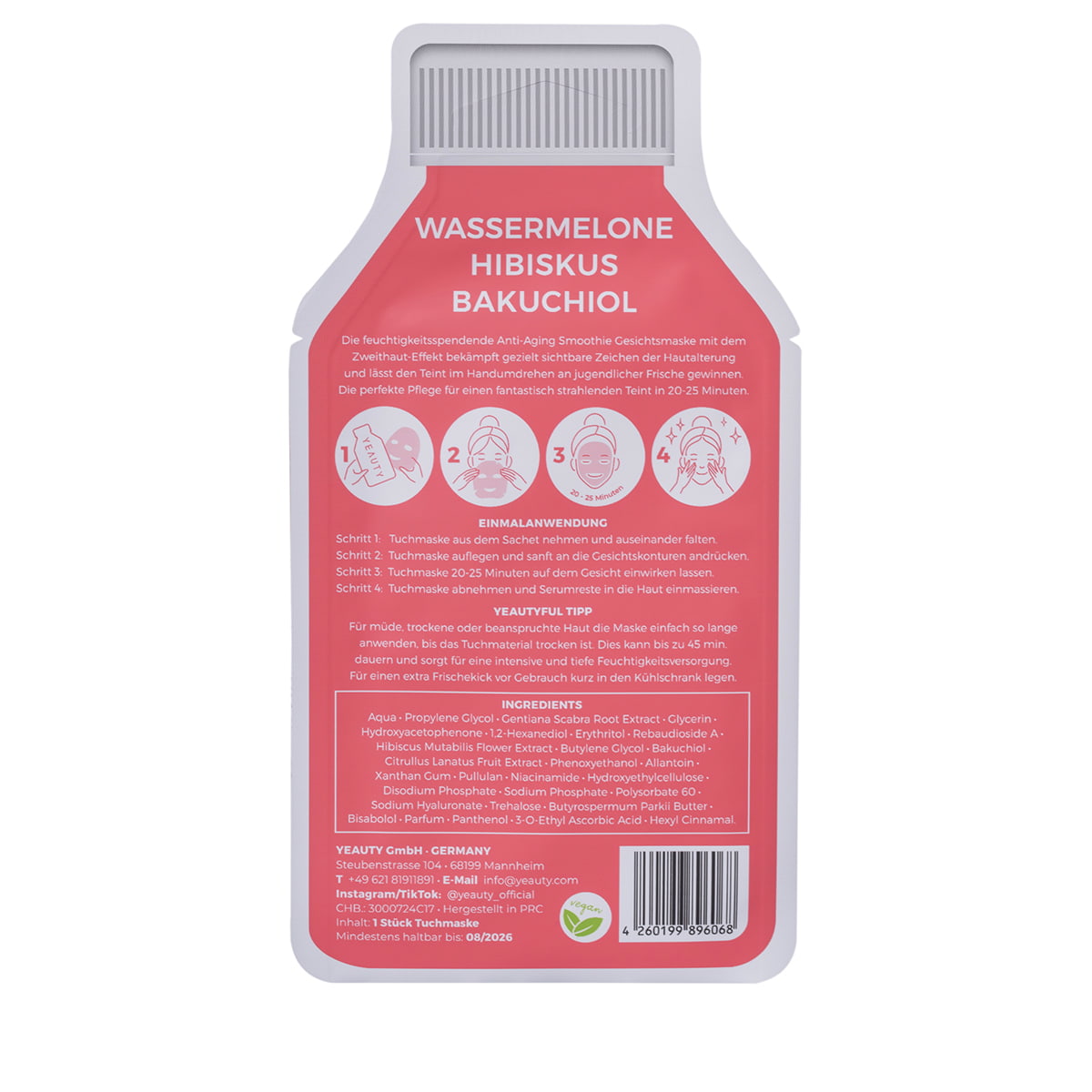 Sheet Mask Watermelon, Hibiscus, Bakuchiol