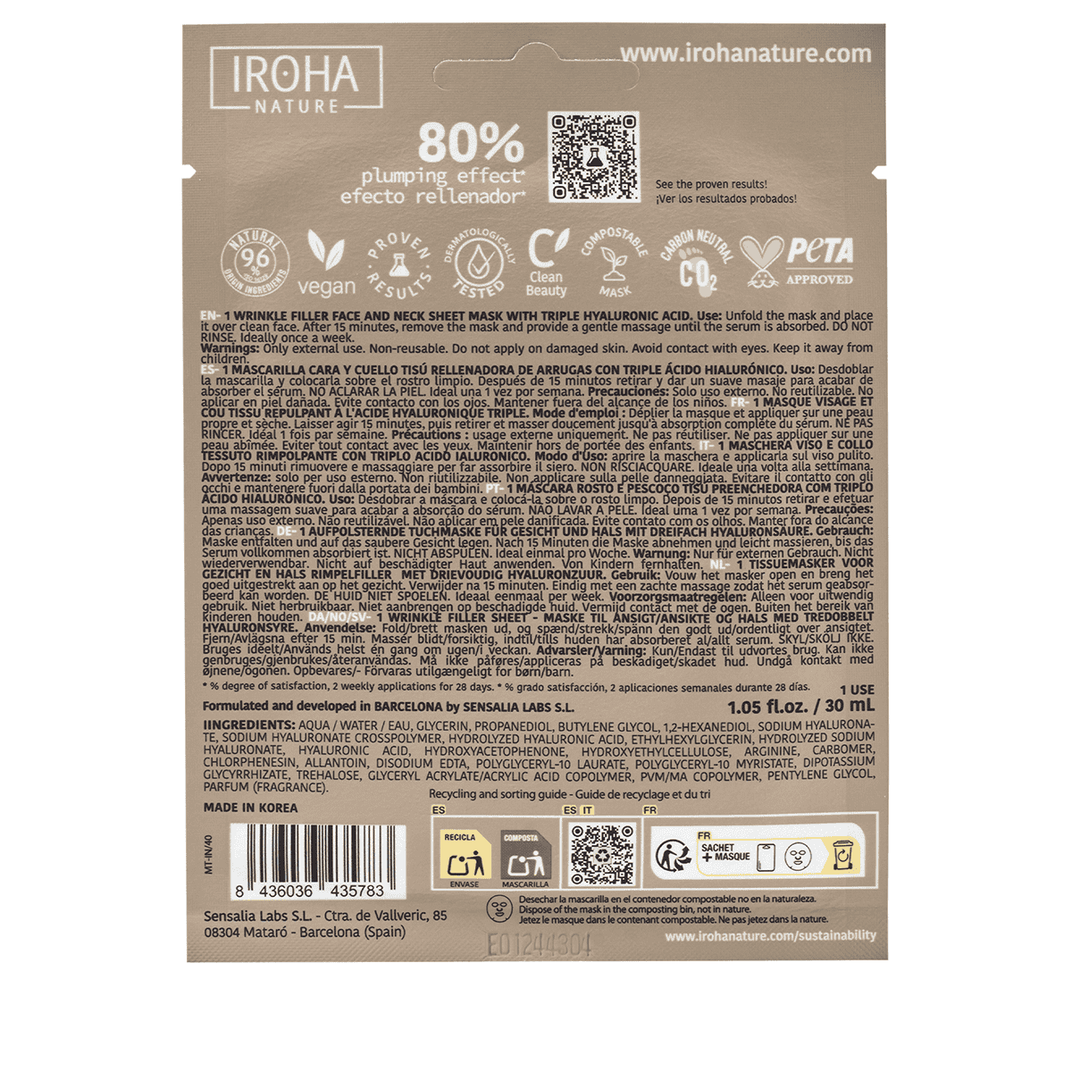 Wrinkle Filler Face & Neck Sheet Mask with Triple Hyaluronic Acid