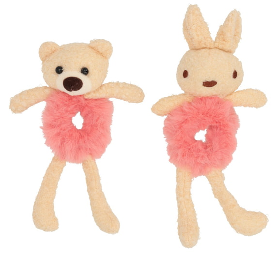 2-Piece Fluffy Hair Tie Set Bear & Bunny