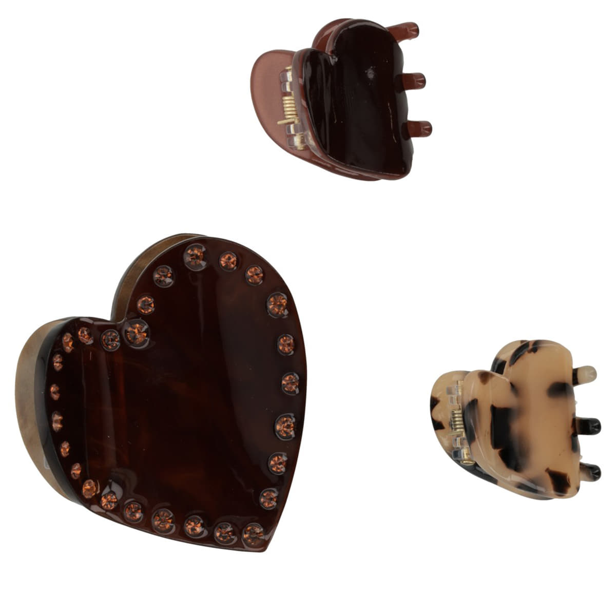 Set Of Heart Clips - Brown