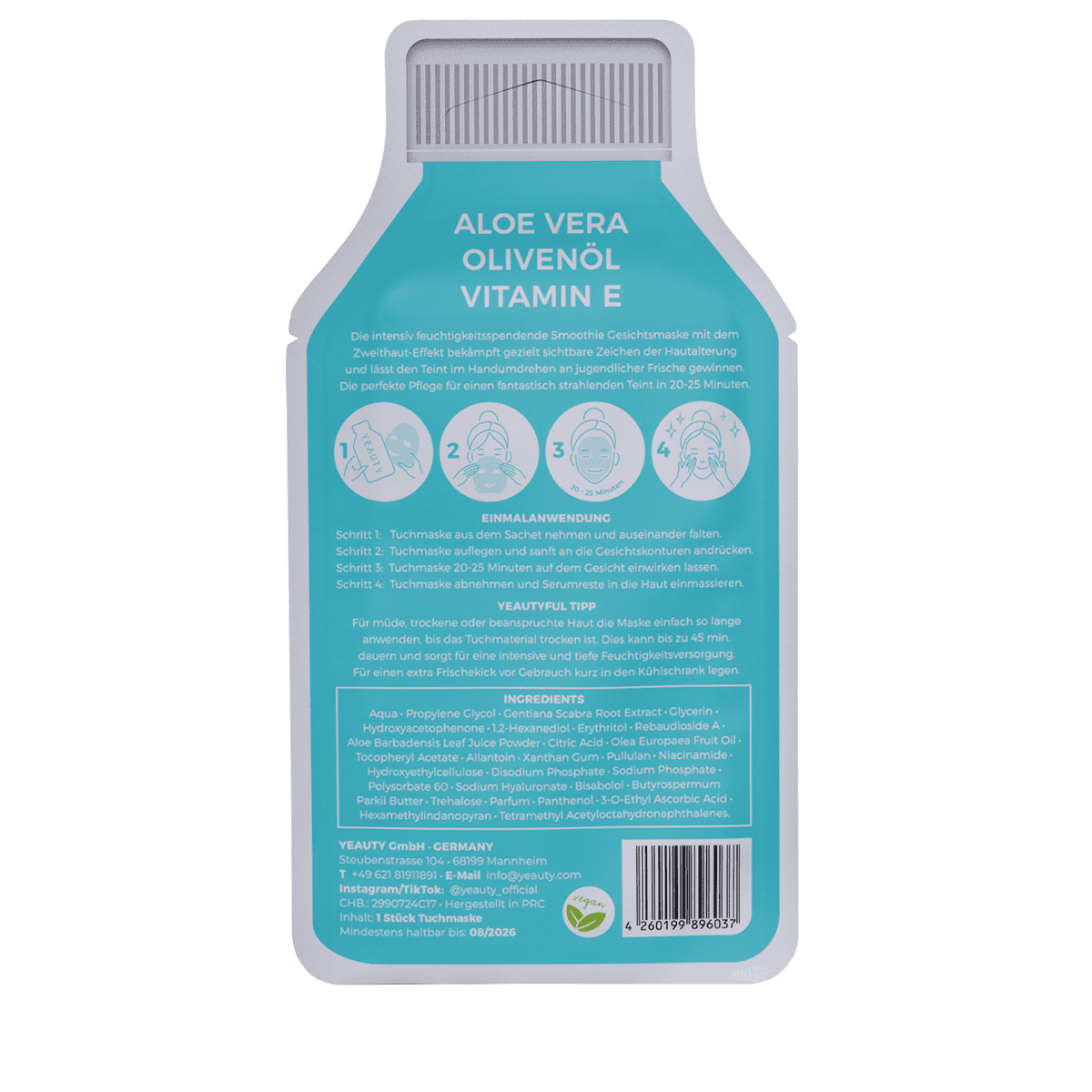 Sheet Mask Aloe Vera, Olive Oil, Vitamin E