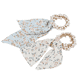 Beaded scrunchie with ribbon, light blue and white, 2 pieces
