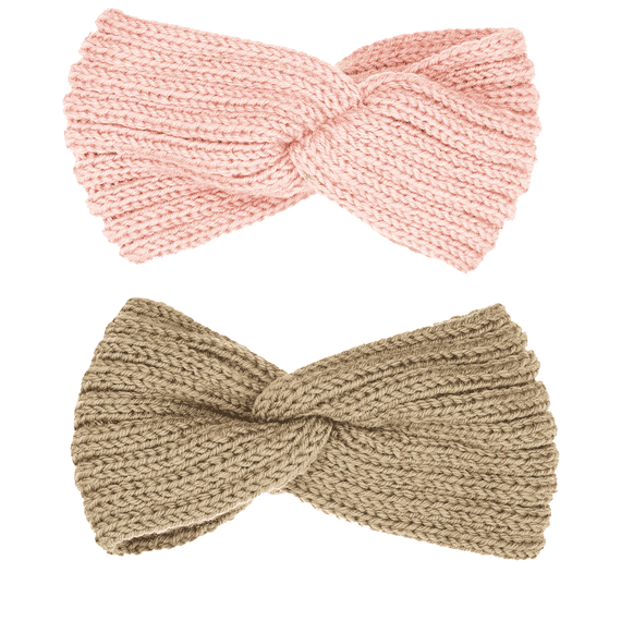 Knitted hairband with knot, brown and pink, duopack