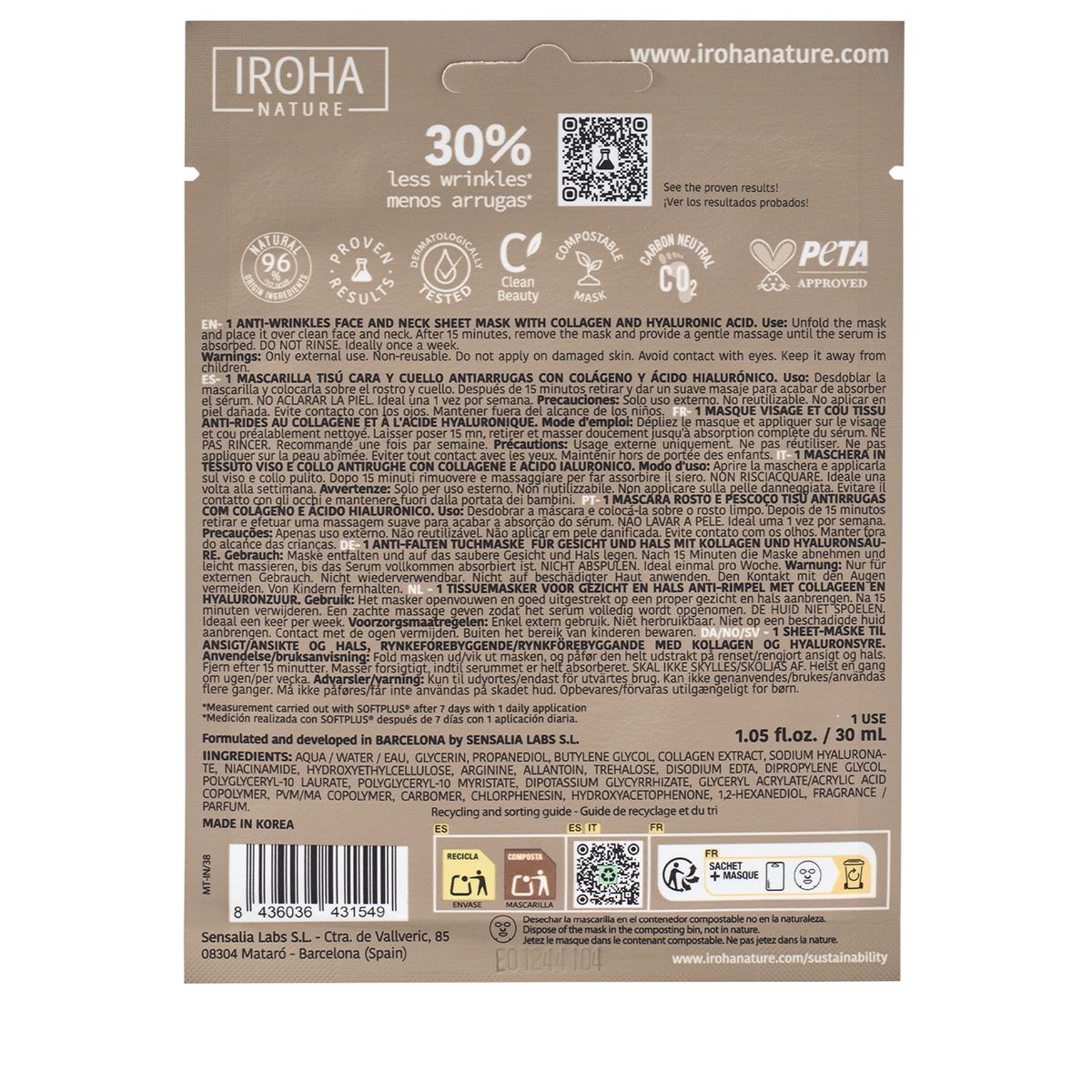 Anti-Wrinkles Face & Neck Sheet Mask with Collagen